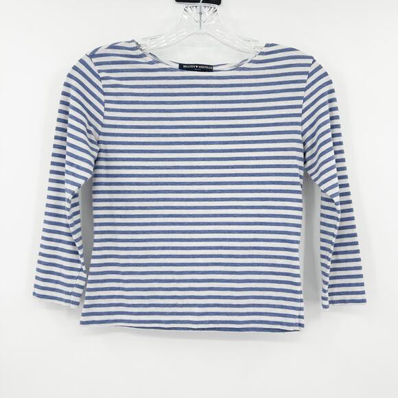 Brandy Melville Quarter Sleeve Striped Top Blouse Nautical Cropped Womens Sz OS - Picture 3 of 11